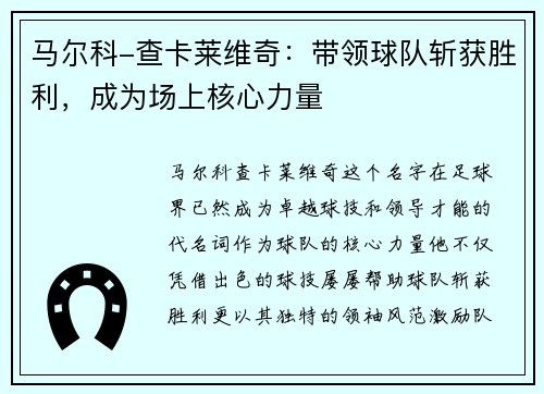 马尔科-查卡莱维奇：带领球队斩获胜利，成为场上核心力量